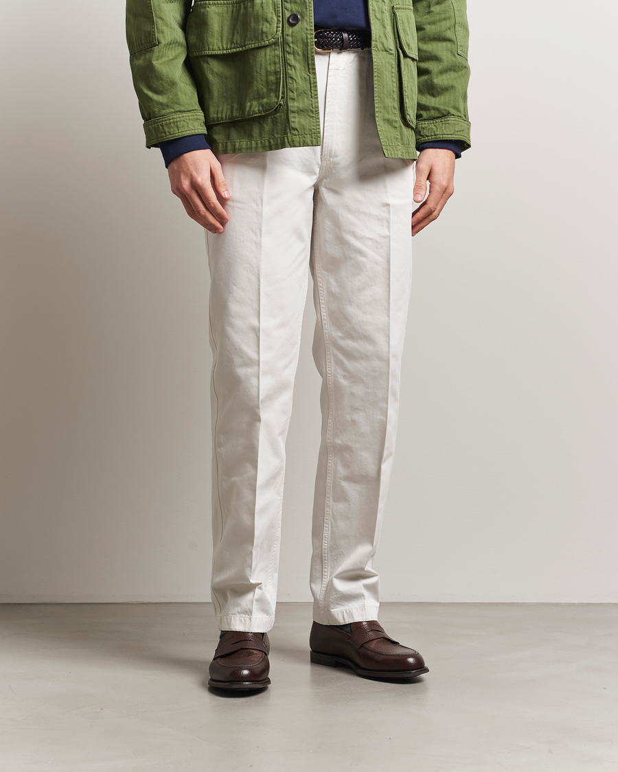 Herr | Byxor | Drake's | Cotton Flat Front Chino Ecru