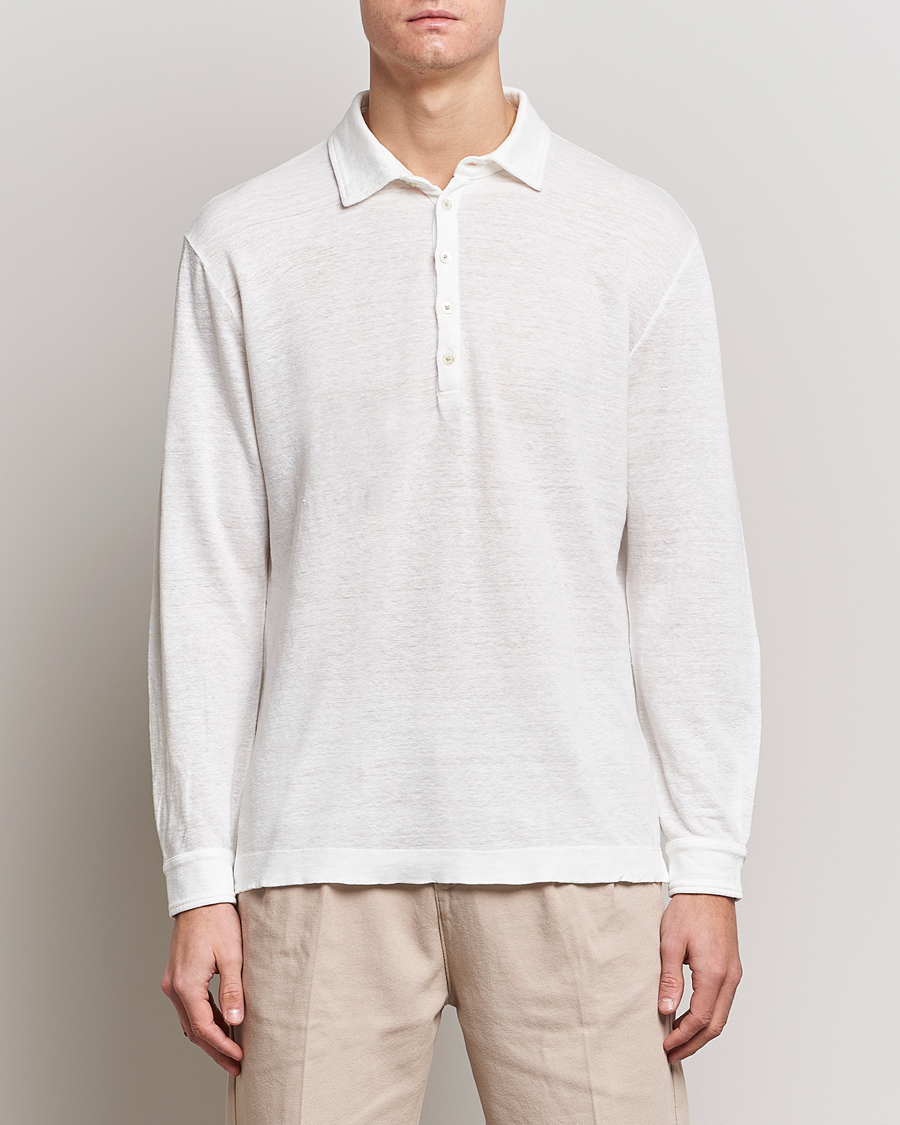 Herr | Tröjor | Massimo Alba | Raya Long Sleeve Linen Polo White