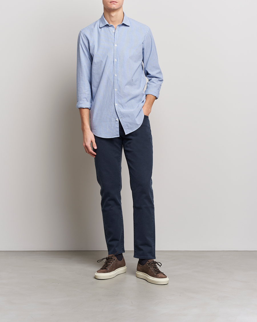 Herr | Skjortor | Massimo Alba | Canary Striped Seersucker Shirt Blue