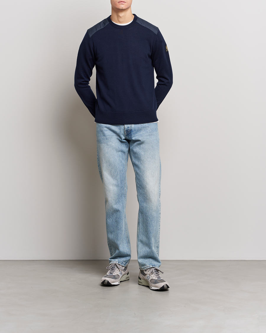 Herr | Tröjor | Belstaff | Kerrigan Crew Neck Merino Sweatshirt Washed Navy