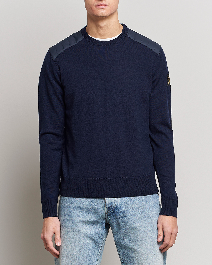 Herr | Tröjor | Belstaff | Kerrigan Crew Neck Merino Sweatshirt Washed Navy