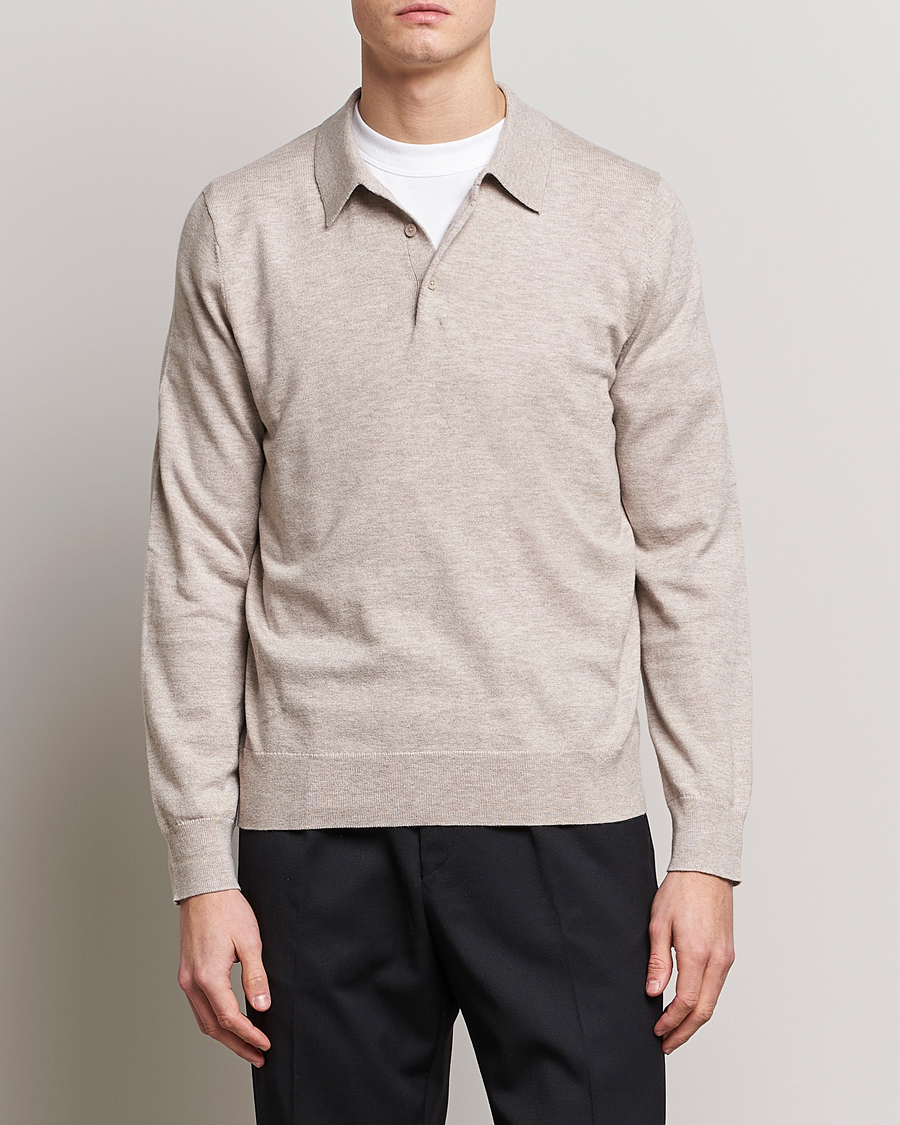 Herr | Stickade pikéer | Filippa K | Knitted Polo Shirt Beige Melange