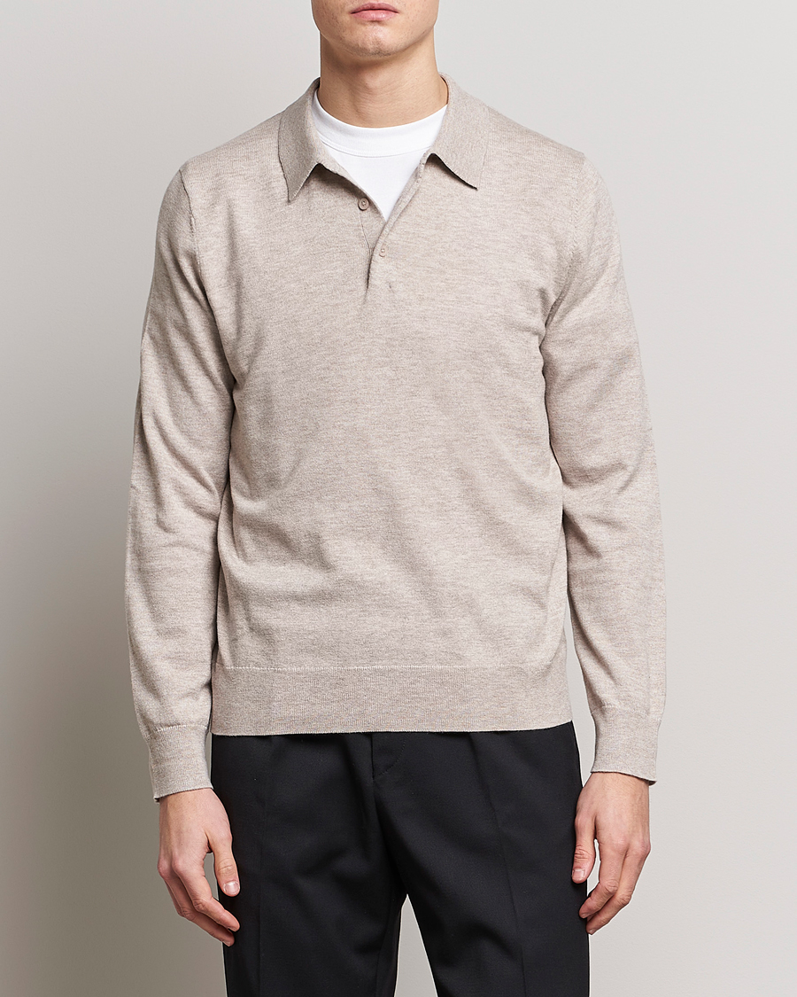 Herr | Tröjor | Filippa K | Knitted Polo Shirt Beige Melange