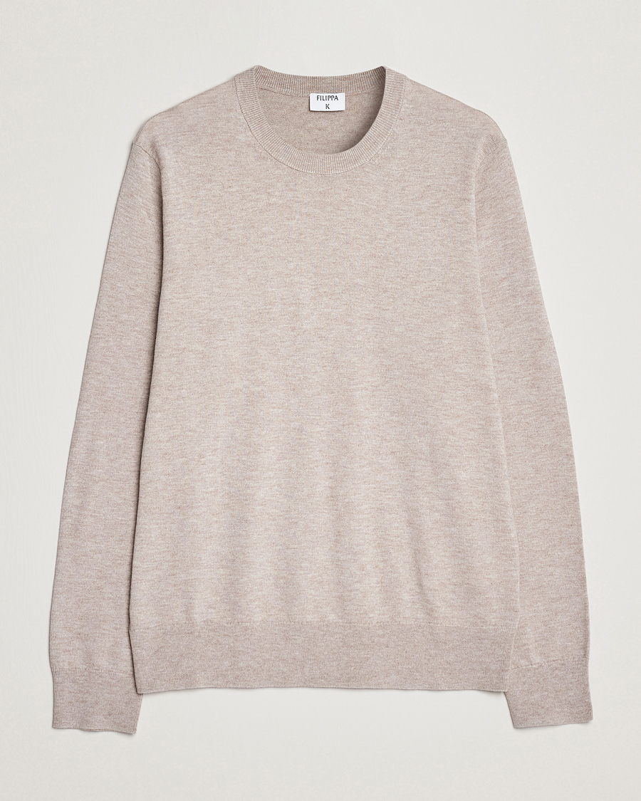 Herr | Tröjor | Filippa K | Cotton Merino Sweater Beige Melange