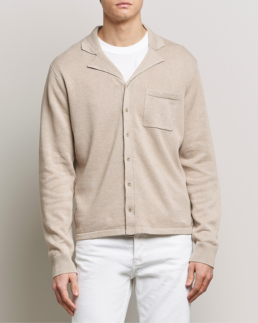 Herr | Casualskjortor | Filippa K | Cotton Linen Knitted Shirt Dusty Beige