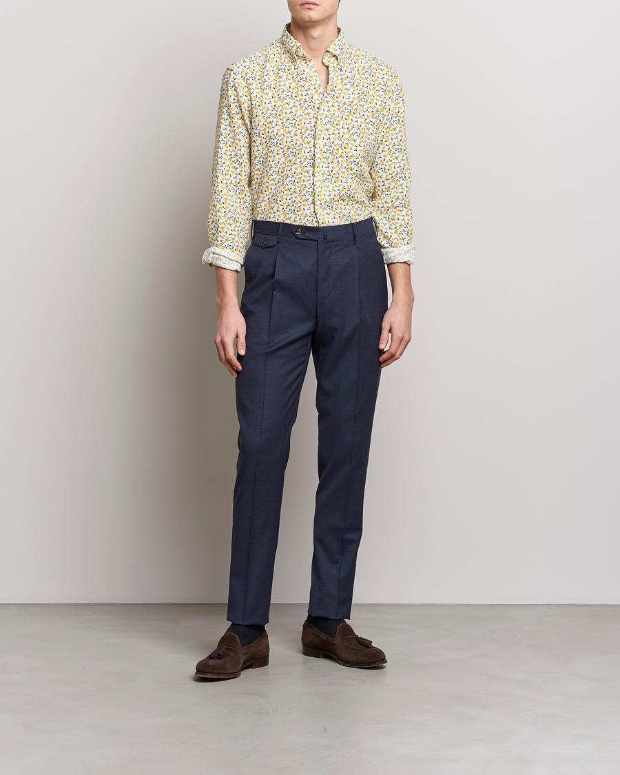 Herr | Skjortor | Eton | Lemon Print Contemporary Linen Shirt Yellow