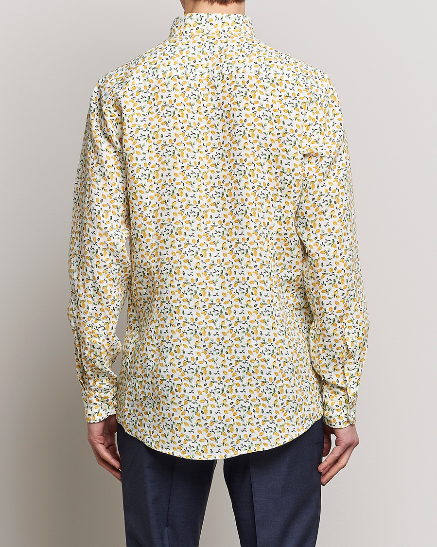 Herr | Skjortor | Eton | Lemon Print Contemporary Linen Shirt Yellow