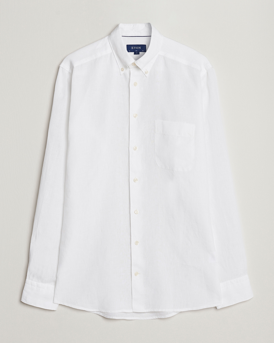 Herr | Skjortor | Eton | Slim Fit Linen Button Down Shirt White