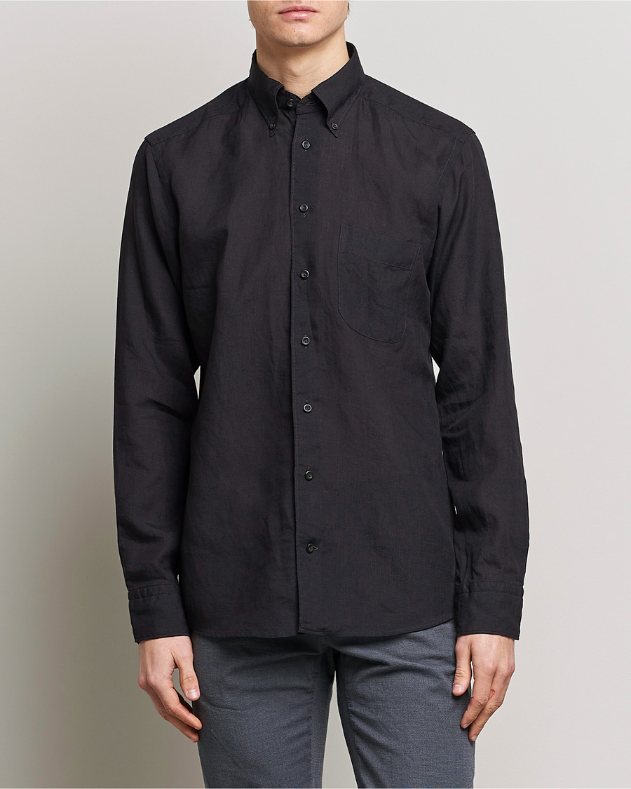 Herr |  | Eton | Slim Fit Linen Shirt Black