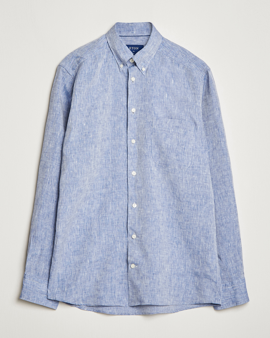 Herr | Skjortor | Eton | Slim Fit Linen Shirt Mid Blue