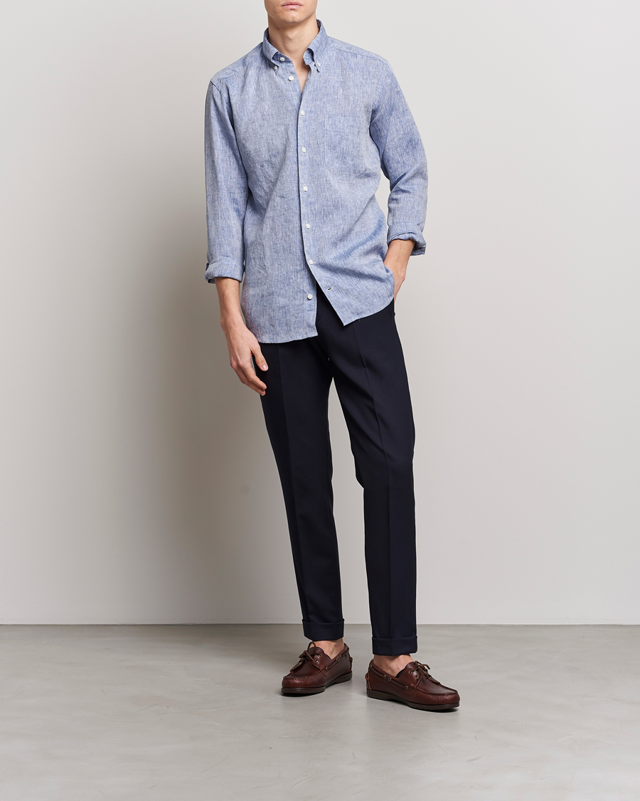 Herr | Skjortor | Eton | Slim Fit Linen Shirt Mid Blue