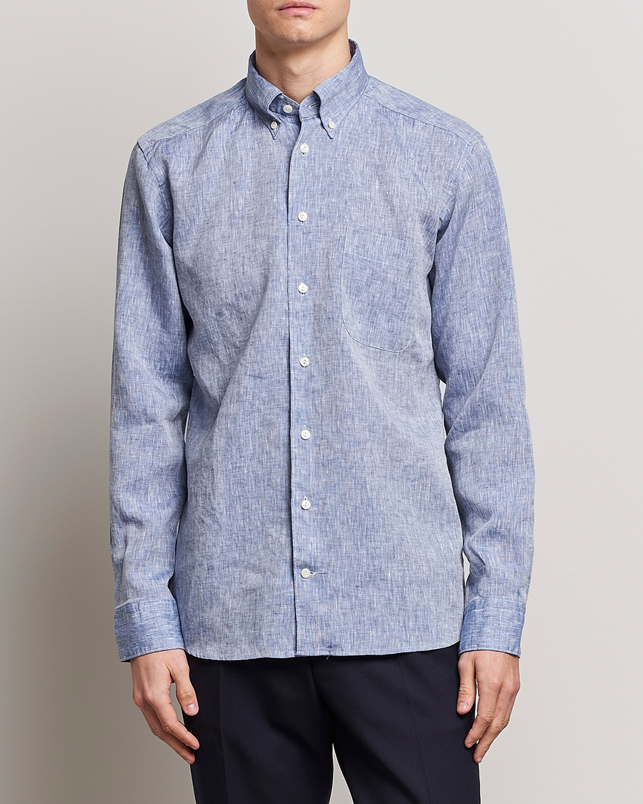 Herr |  | Eton | Slim Fit Linen Shirt Mid Blue