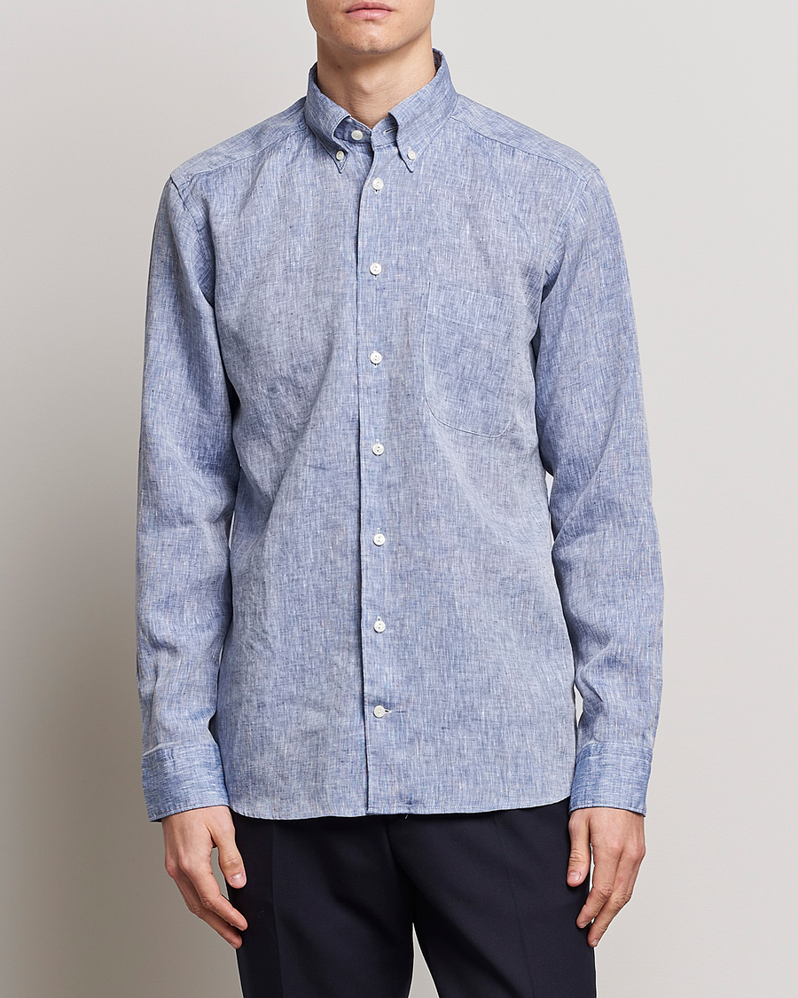 Herr | Skjortor | Eton | Slim Fit Linen Shirt Mid Blue