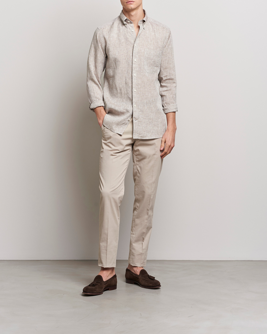 Herr | Skjortor | Eton | Slim Fit Linen Shirt Brown