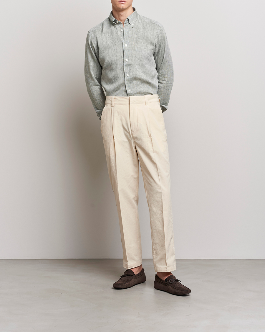 Herr | Skjortor | Eton | Slim Fit Linen Shirt Green