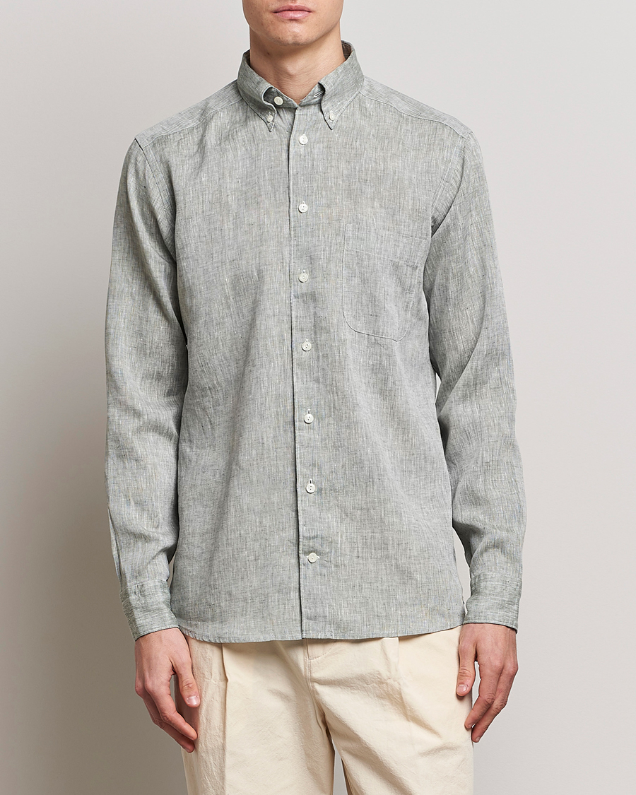 Herr | Skjortor | Eton | Slim Fit Linen Shirt Green