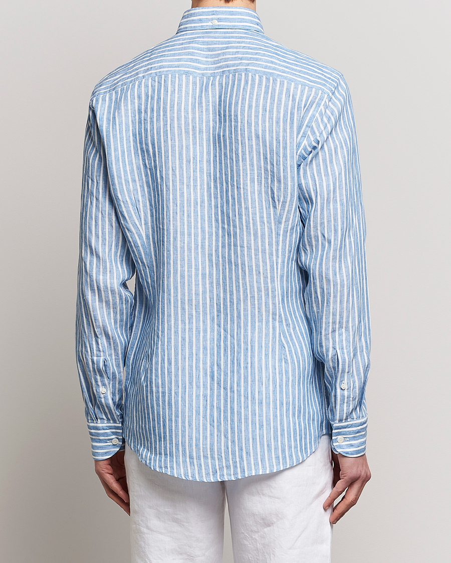 Herr | Skjortor | Eton | Slim Fit Striped Linen Shirt Mid Blue