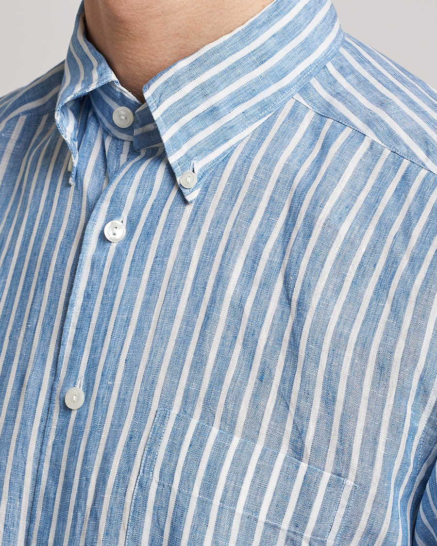 Herr | Skjortor | Eton | Slim Fit Striped Linen Shirt Mid Blue