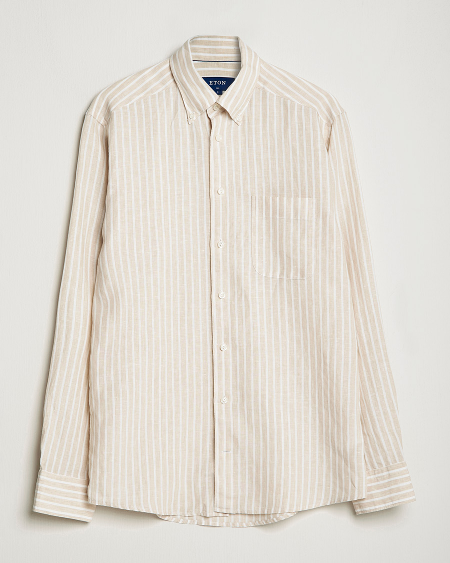 Herr | Skjortor | Eton | Slim Fit Striped Linen Shirt Brown