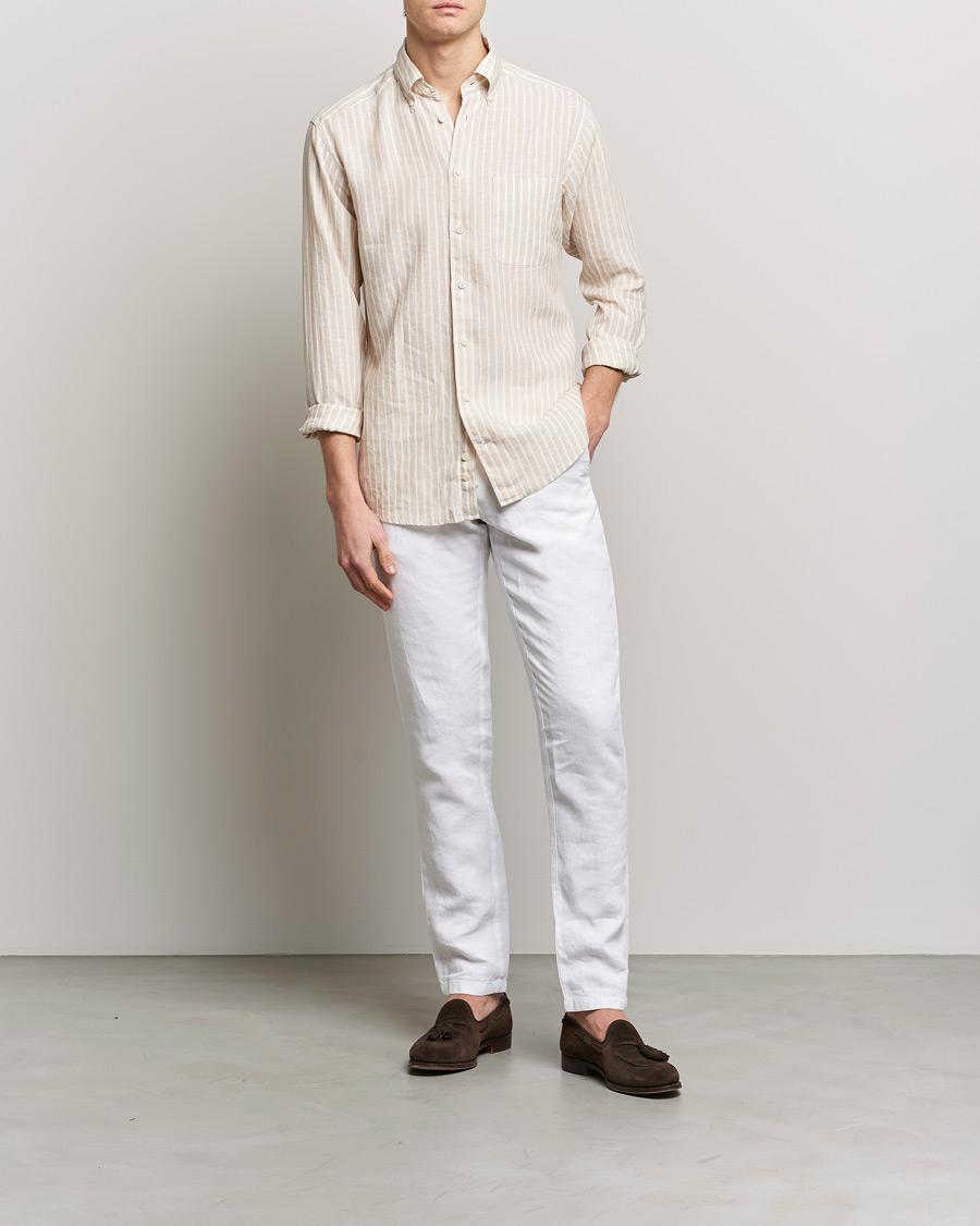 Herr | Skjortor | Eton | Slim Fit Striped Linen Shirt Brown
