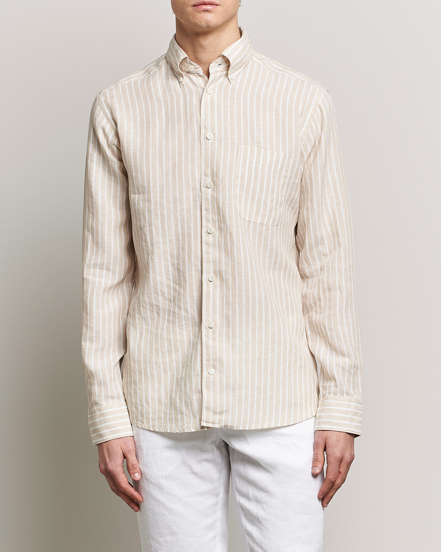 Herr | Eton | Eton | Slim Fit Striped Linen Shirt Brown