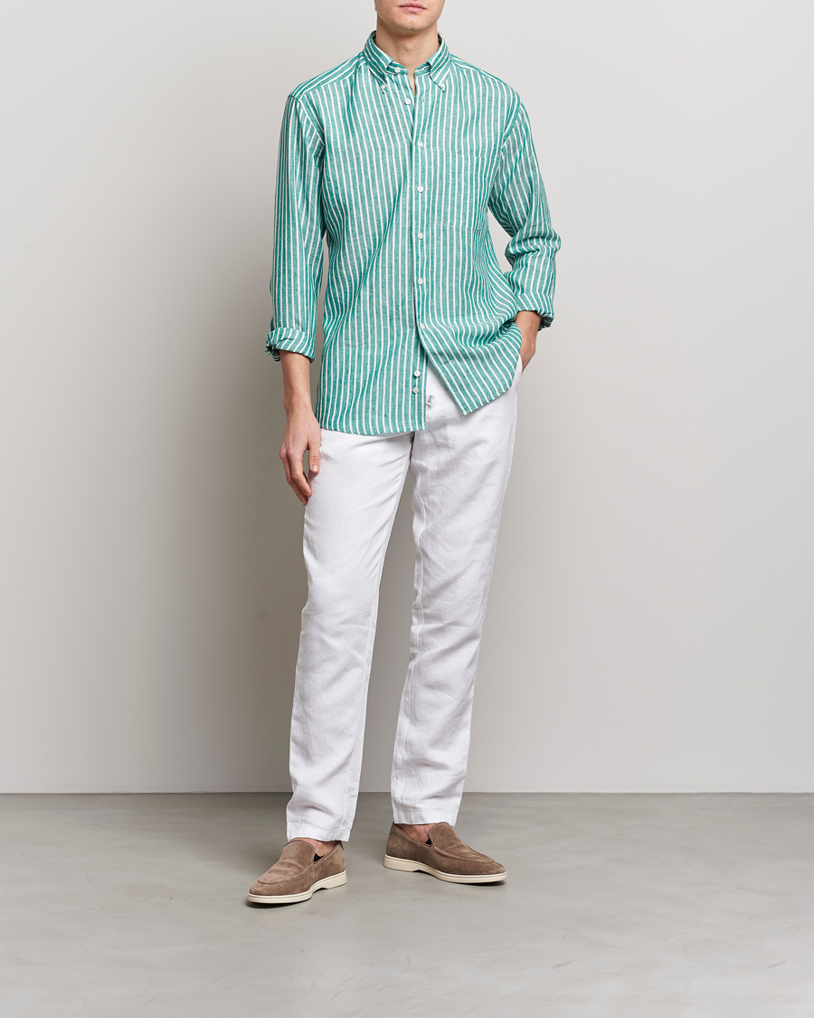 Herr | Skjortor | Eton | Slim Fit Striped Linen Shirt Green