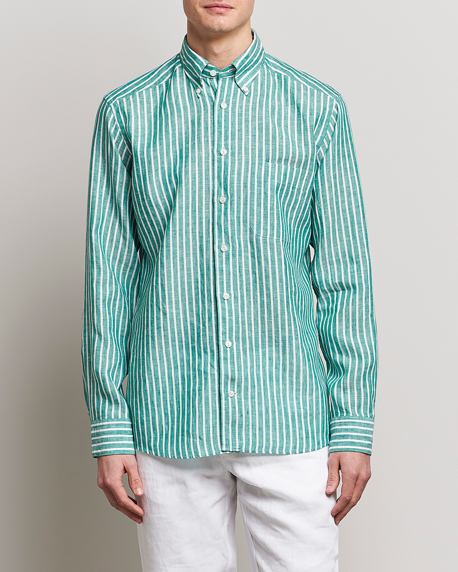Herr | Linneskjortor | Eton | Slim Fit Striped Linen Shirt Green