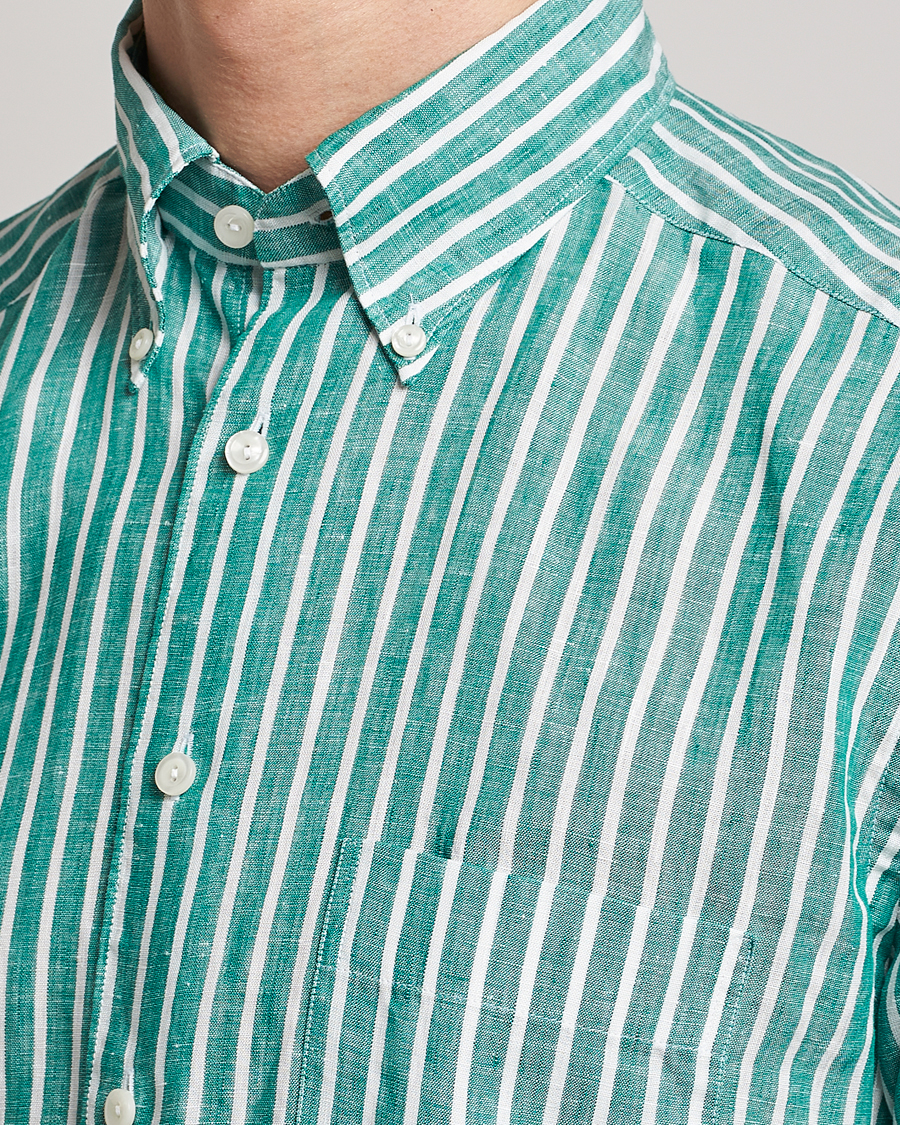 Herr | Skjortor | Eton | Slim Fit Striped Linen Shirt Green