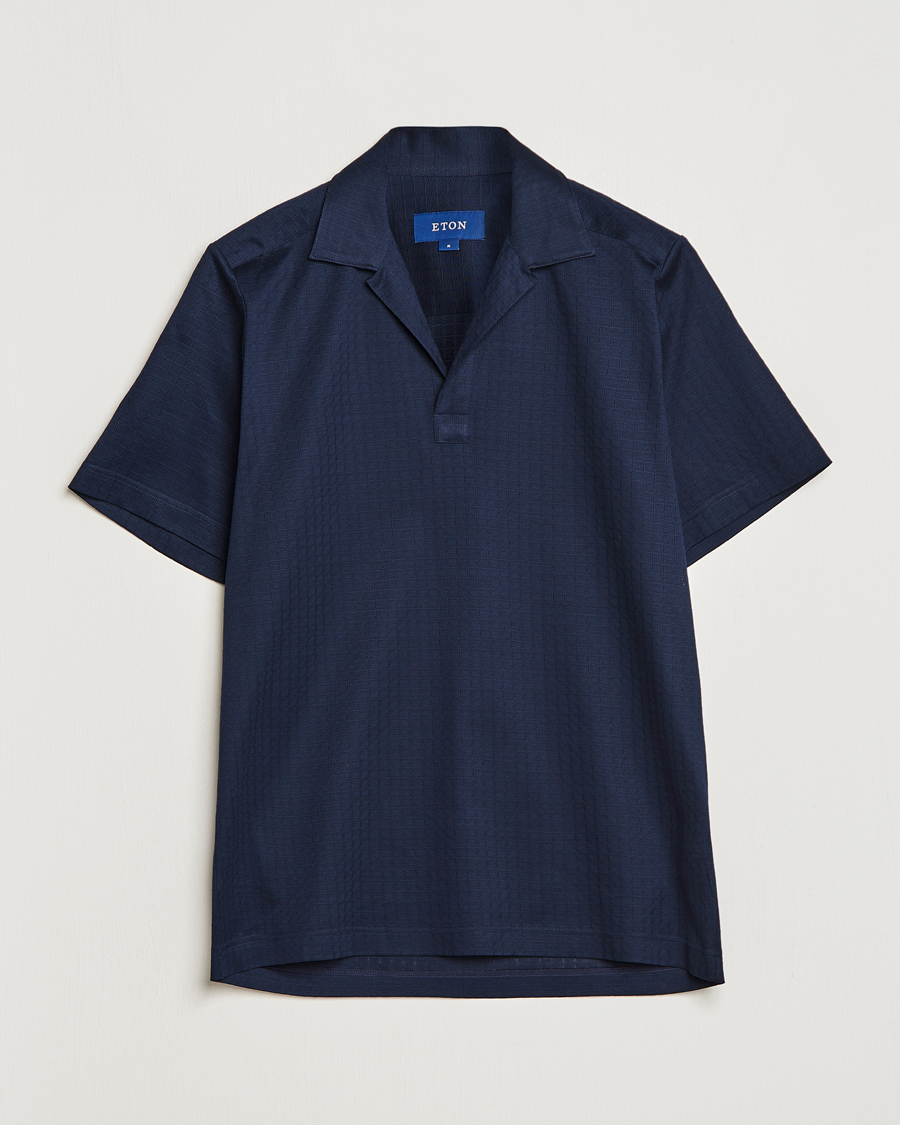 Herr | Pikéer | Eton | Filo Di Scozia Open Collor Shirt Navy Blue