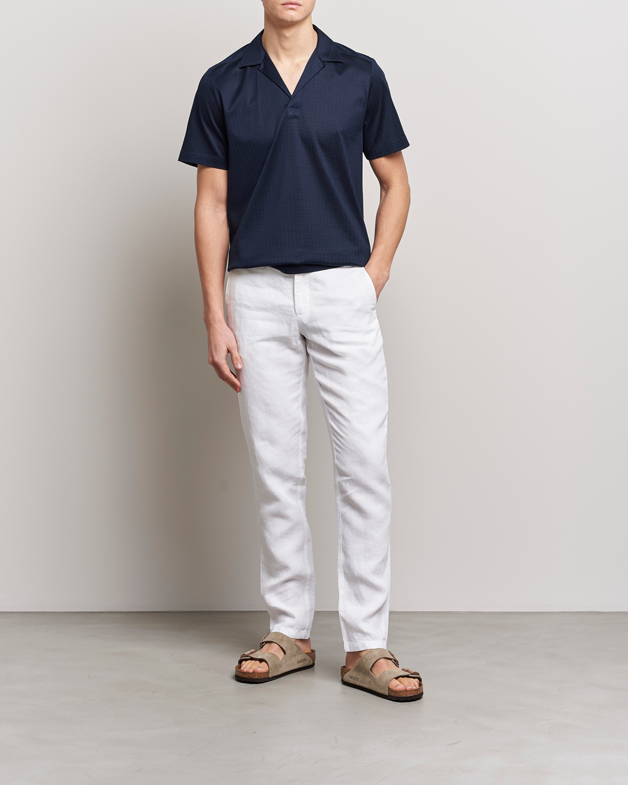 Herr | Pikéer | Eton | Filo Di Scozia Open Collor Shirt Navy Blue