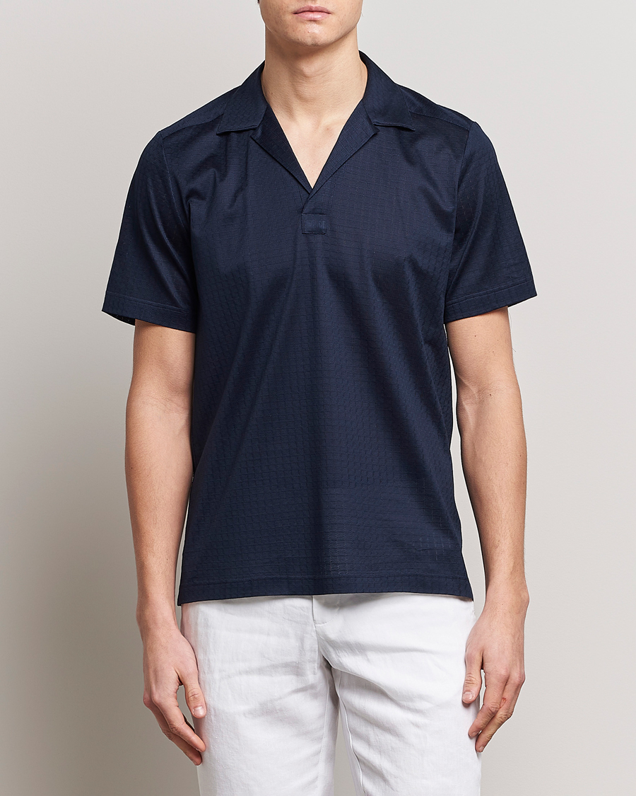 Herr | Pikéer | Eton | Filo Di Scozia Open Collor Shirt Navy Blue