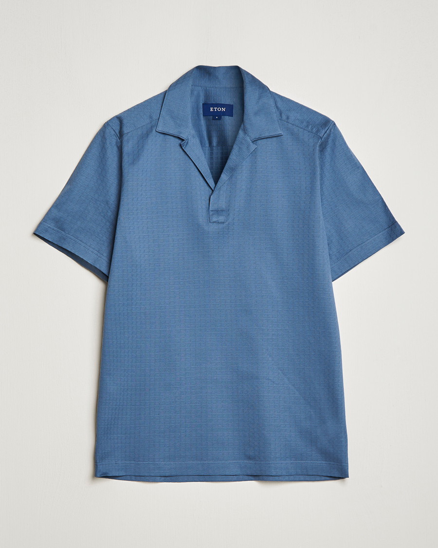 Herr | Pikéer | Eton | Filo Di Scozia Open Collor Shirt Light Blue