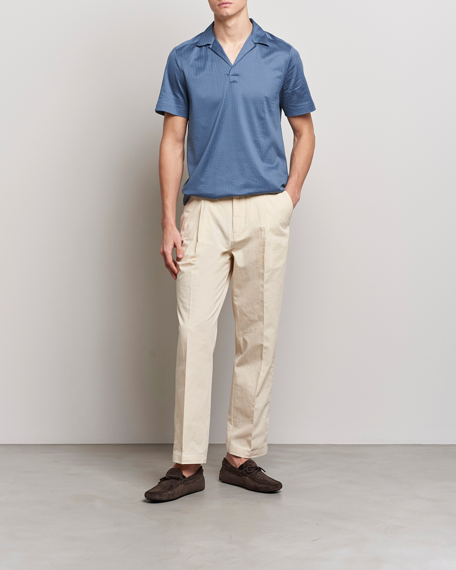 Herr | Pikéer | Eton | Filo Di Scozia Open Collor Shirt Light Blue