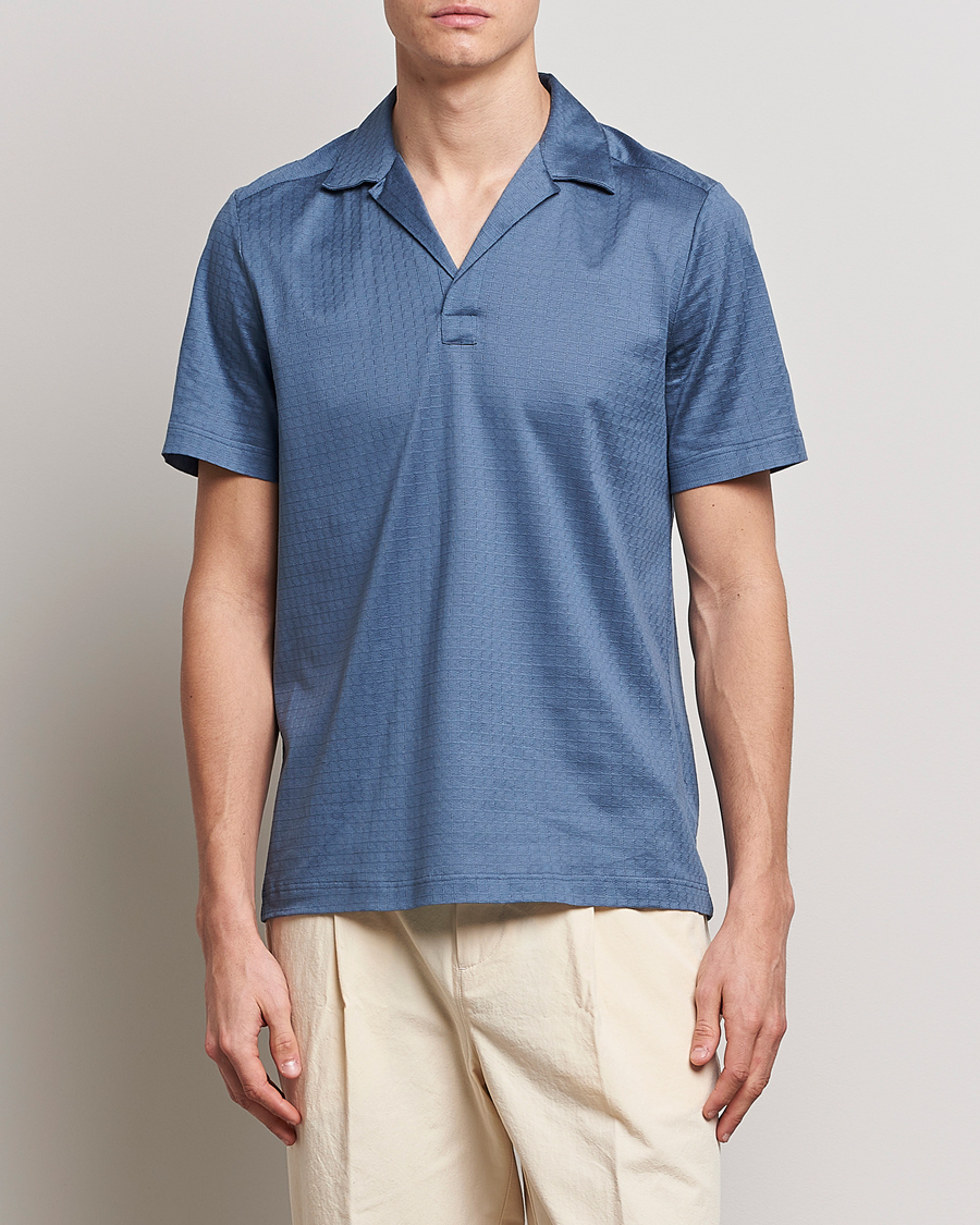 Herr | Pikéer | Eton | Filo Di Scozia Open Collor Shirt Light Blue