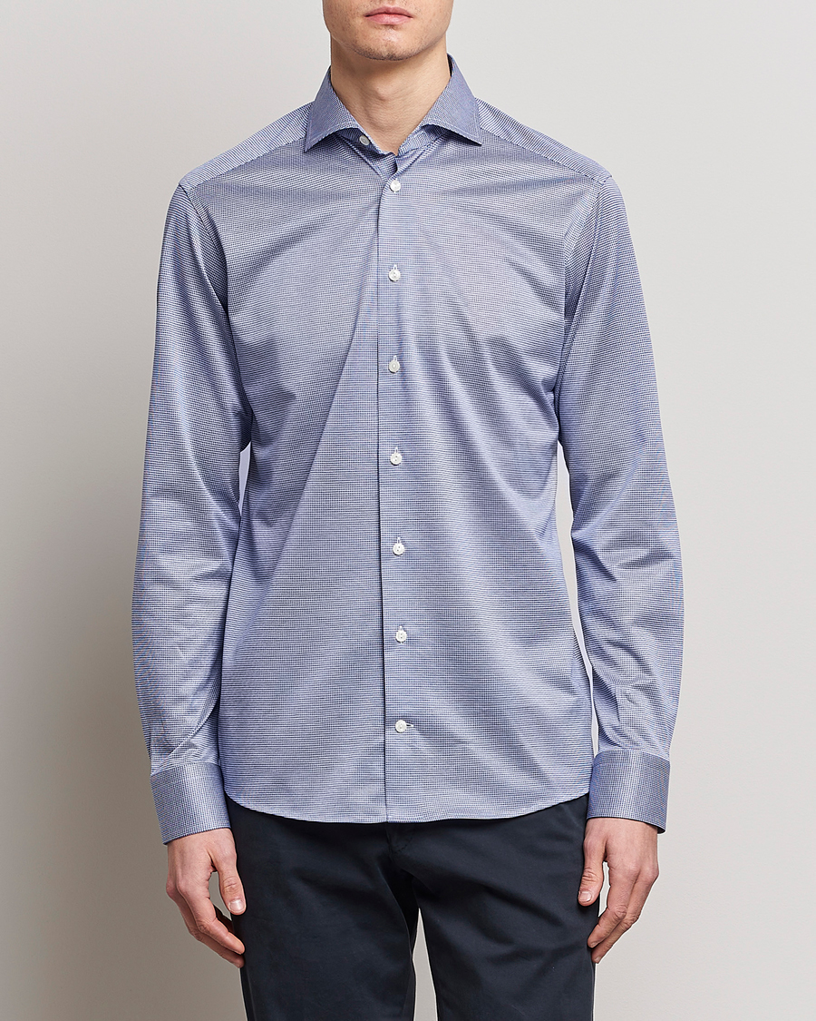 Herr | Eton | Eton | Filo Di Scozia King Knit Shirt Mid Blue