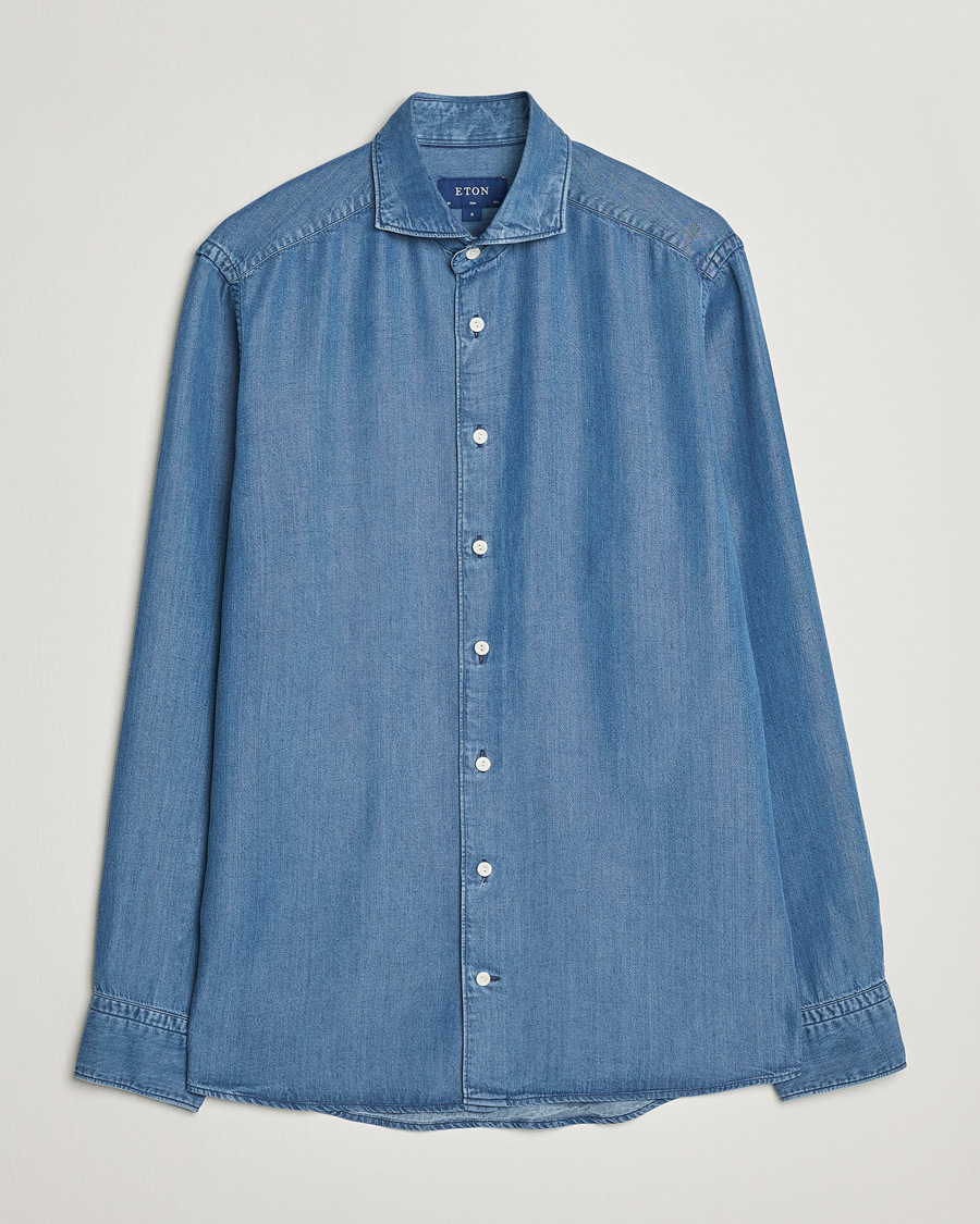 Herr | Skjortor | Eton | Light Denim Tencel Shirt Navy Blue