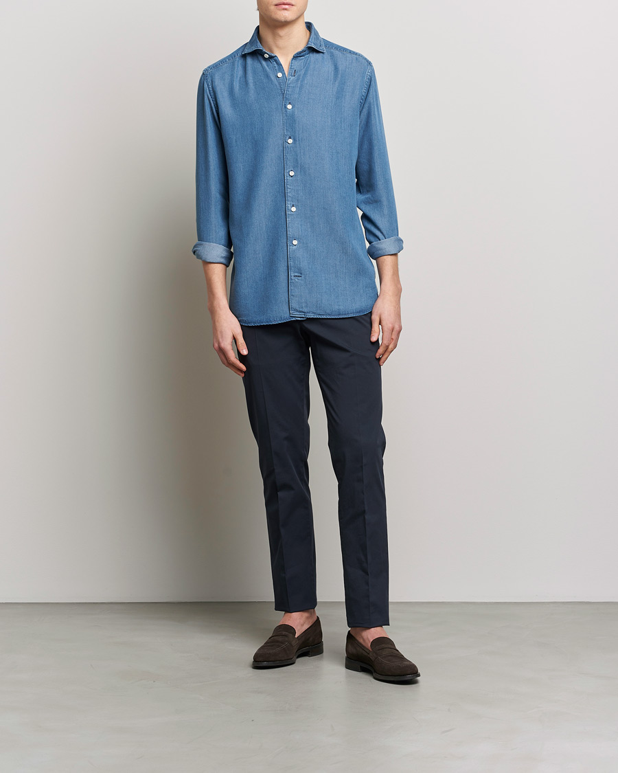 Herr | Skjortor | Eton | Light Denim Tencel Shirt Navy Blue