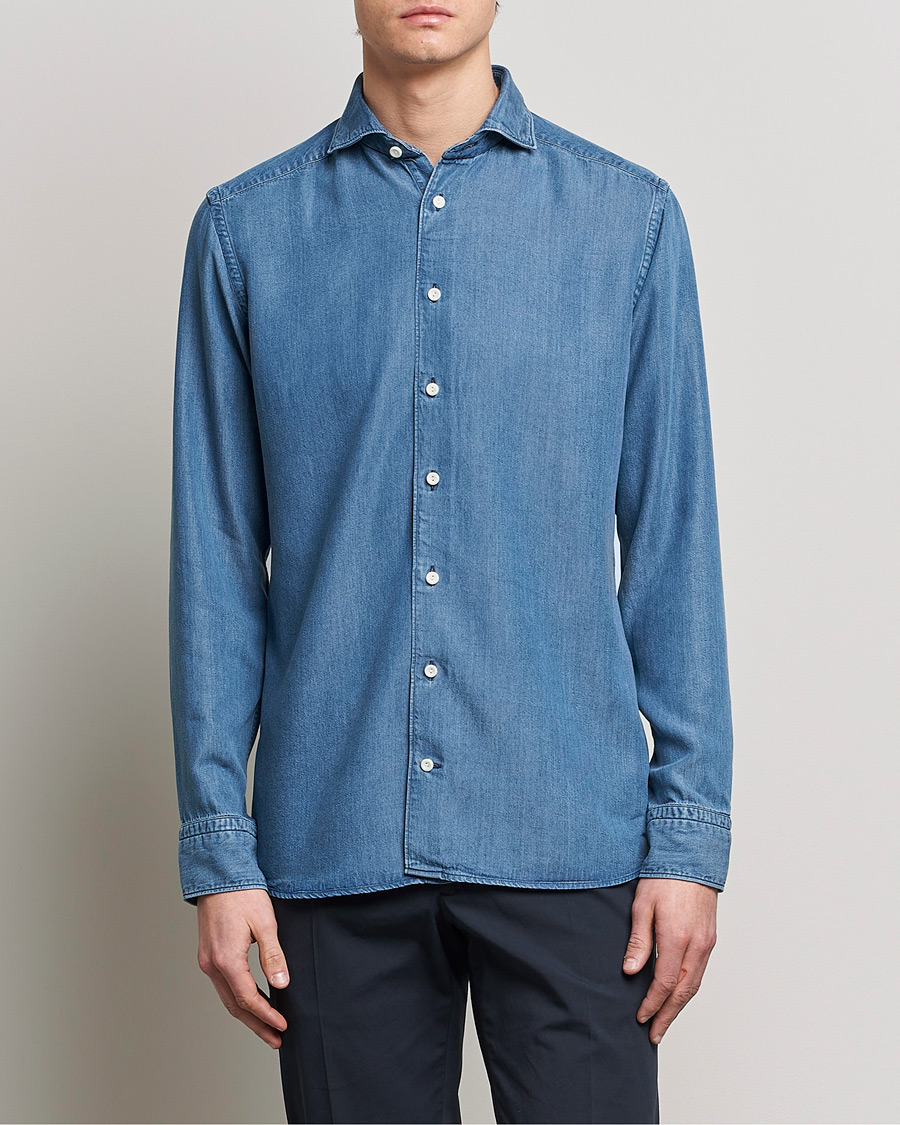 Herr | Eton | Eton | Light Denim Tencel Shirt Navy Blue