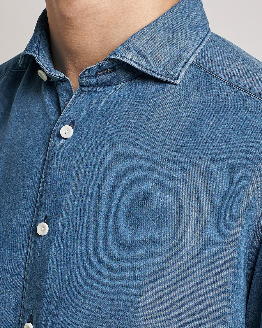 Herr | Skjortor | Eton | Light Denim Tencel Shirt Navy Blue
