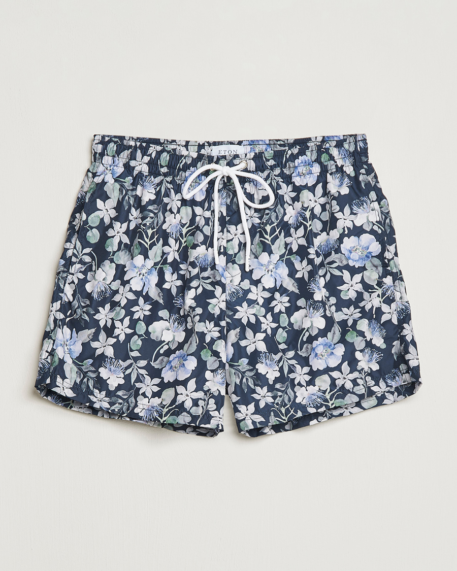Herr | Badbyxor | Eton | Floral Swim Shorts Navy Blue