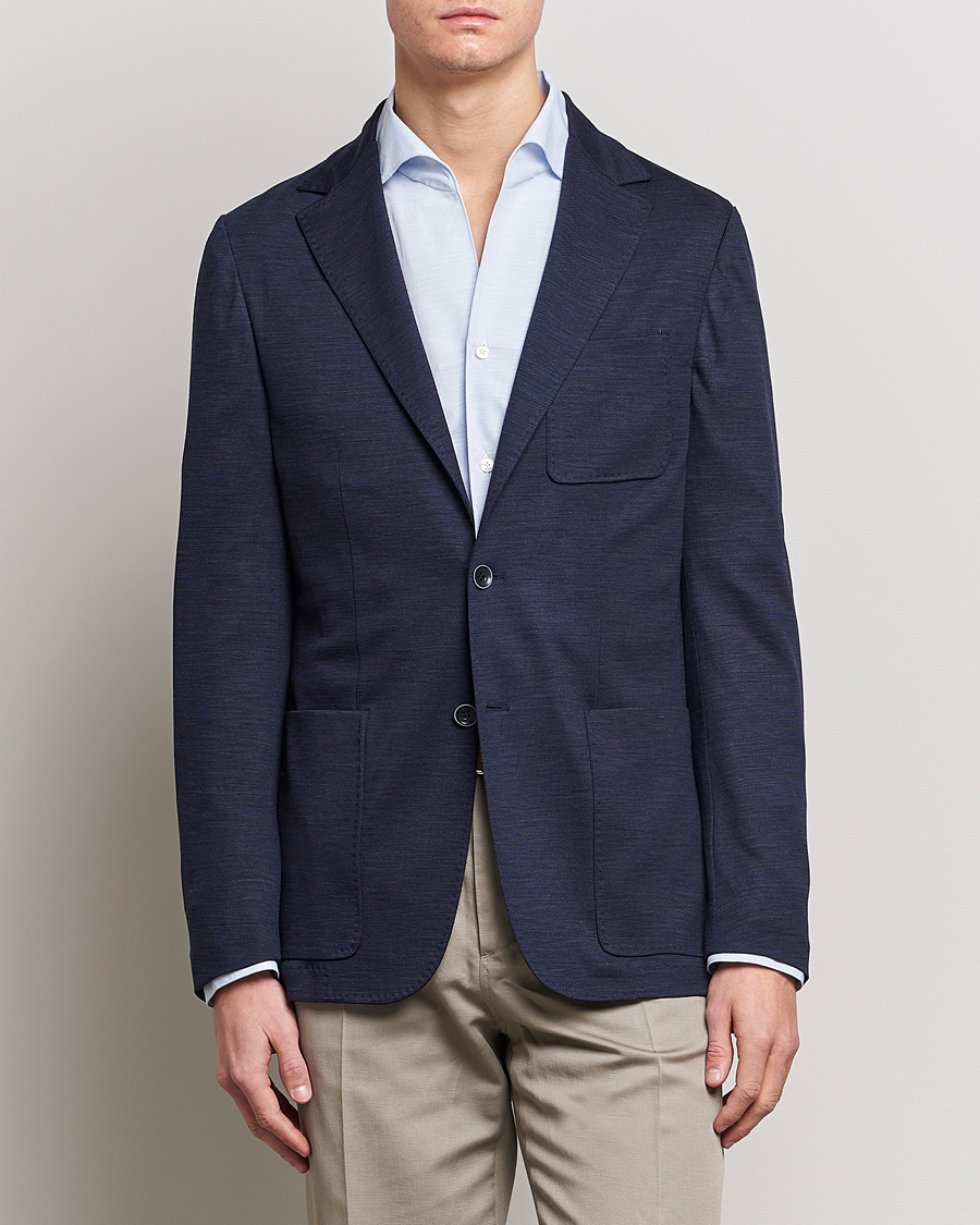 Herr | Kavajer | Canali | Wool Jersey Blazer Navy
