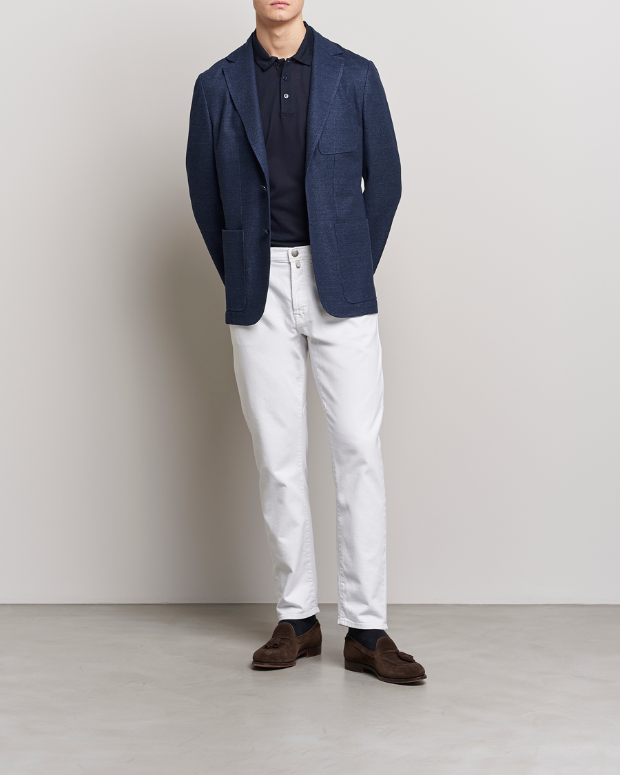 Herr | Kavajer | Canali | Linen/Cotton Jersey Blazer Dark Blue