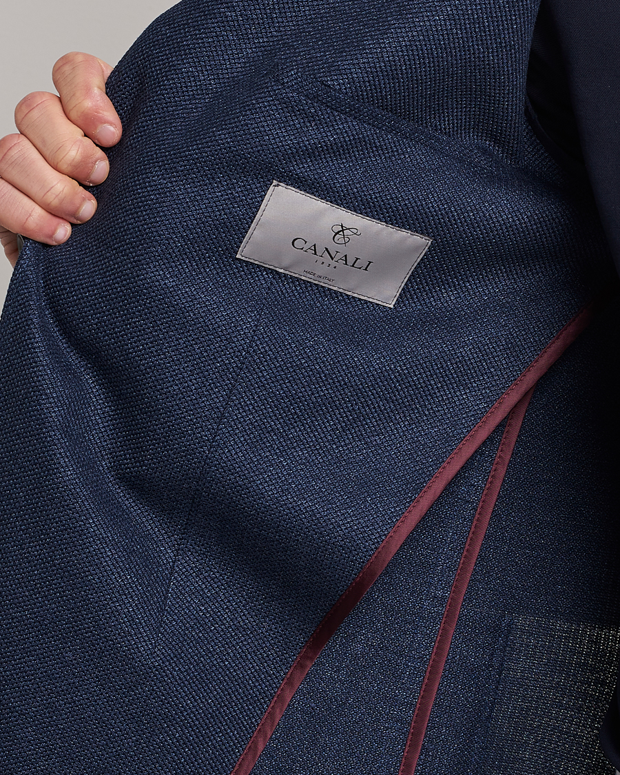 Herr | Kavajer | Canali | Linen/Cotton Jersey Blazer Dark Blue