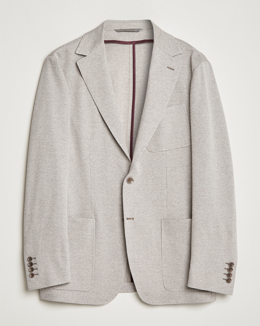 Herr | Kavajer | Canali | Houndstooth Jersey Blazer Beige