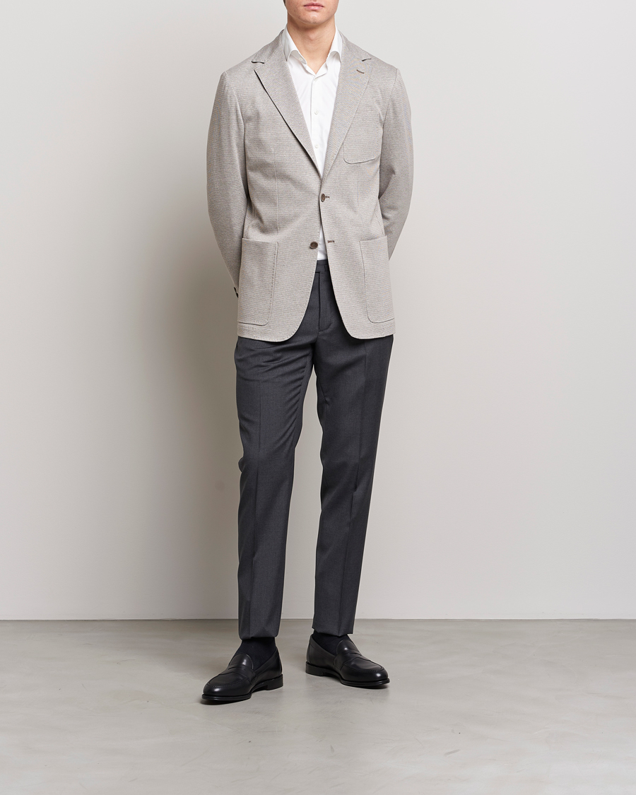 Herr | Kavajer | Canali | Houndstooth Jersey Blazer Beige