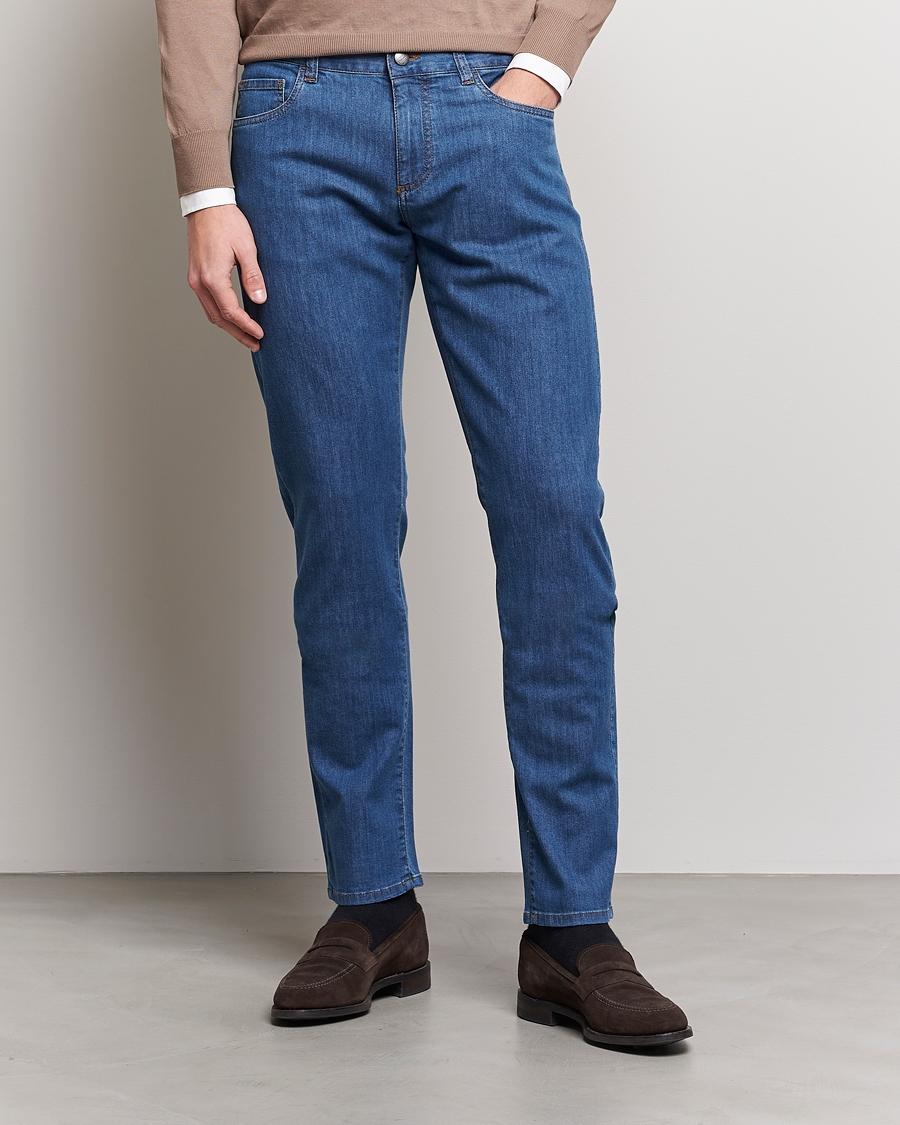 Herr | Quiet Luxury | Canali | Slim Fit Soft Denim Jeans Blue Wash