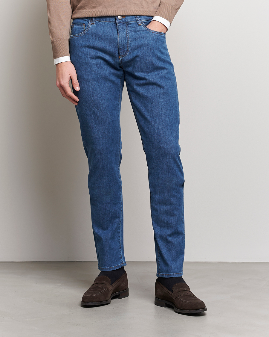 Herr | Quiet Luxury | Canali | Slim Fit 5-Pocket Jeans Blue Wash