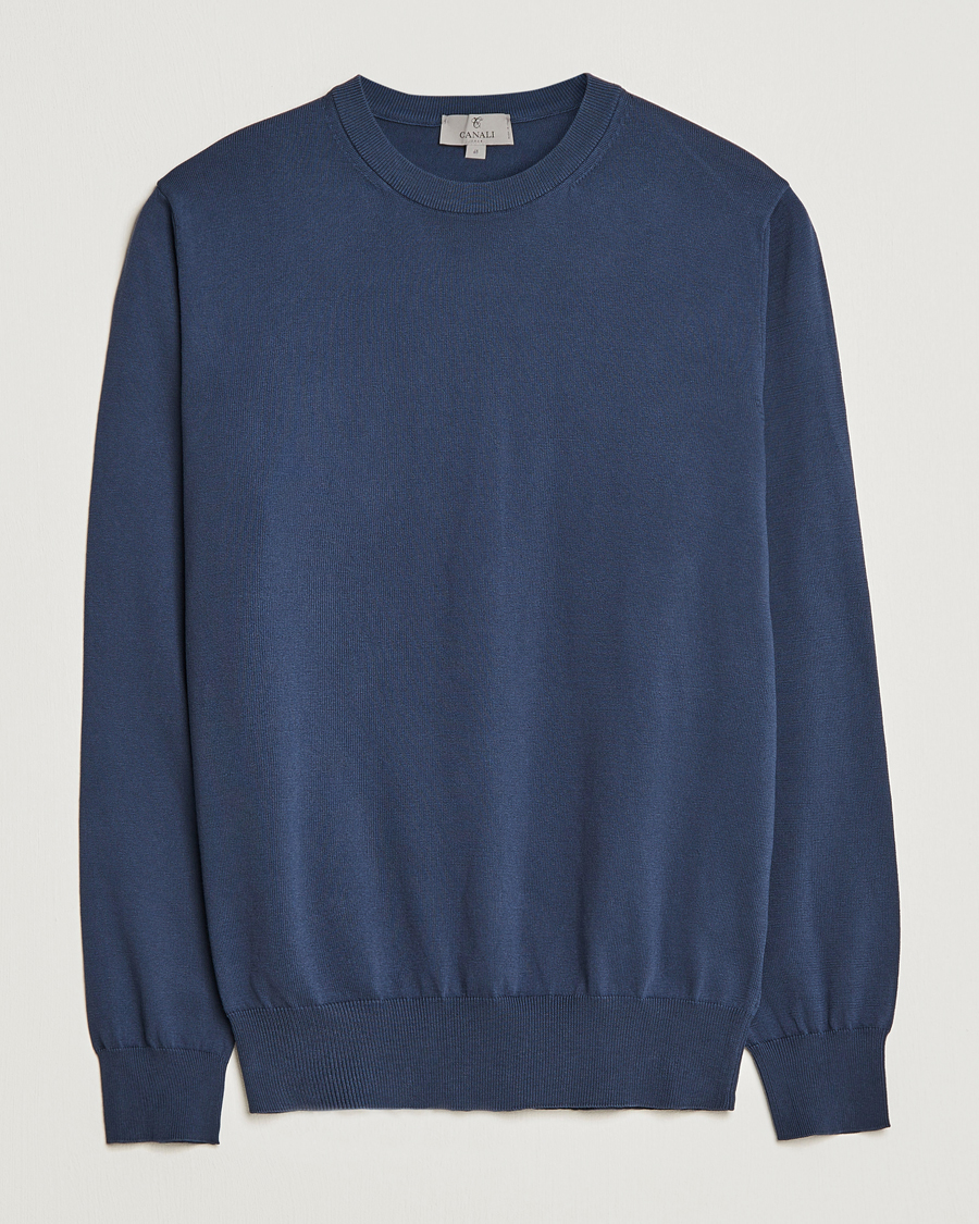 Herr | Tröjor | Canali | Cotton Crew Neck Pullover Steel Blue