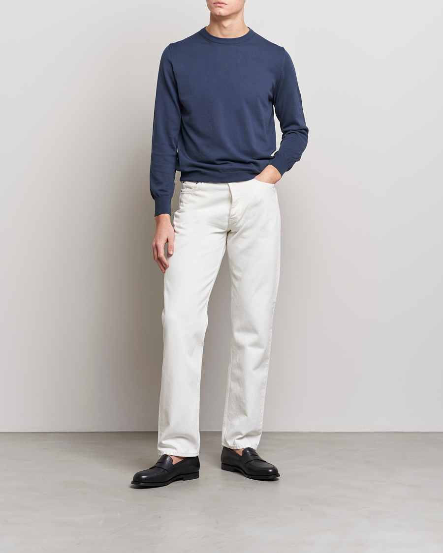 Herr | Tröjor | Canali | Cotton Crew Neck Pullover Steel Blue