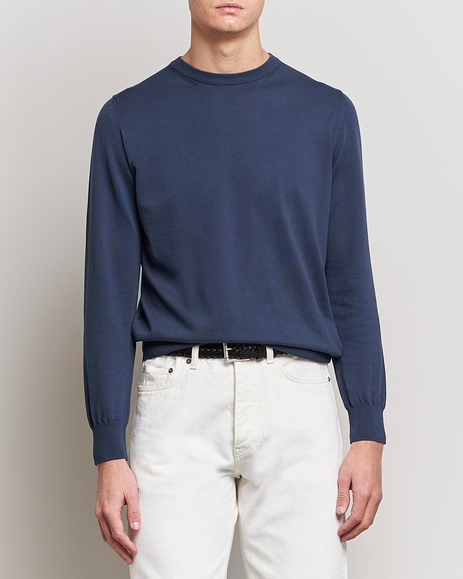 Herr | Pullover rundhals | Canali | Cotton Crew Neck Pullover Steel Blue
